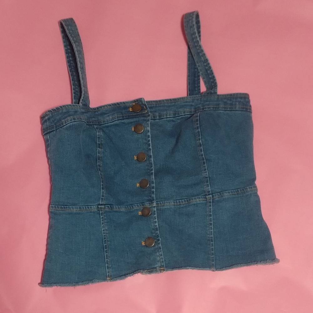 Skylar+madison Denim Sleeve less Crop Top,Size M,Blue